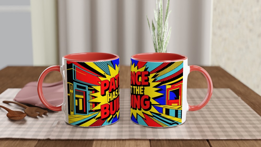 Sarcastic Quote Mug | My Patience Has Left The Building | Funny Colleague Gift | Neon Pop Art Office Coffee Cup — view 7