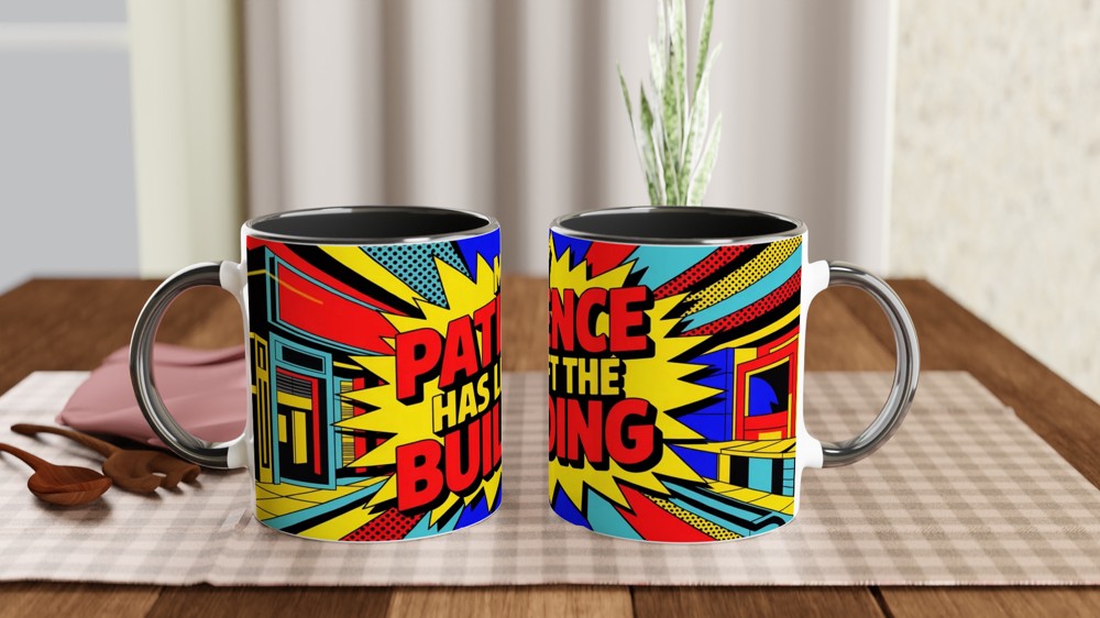 Sarcastic Quote Mug | My Patience Has Left The Building | Funny Colleague Gift | Neon Pop Art Office Coffee Cup — view 9
