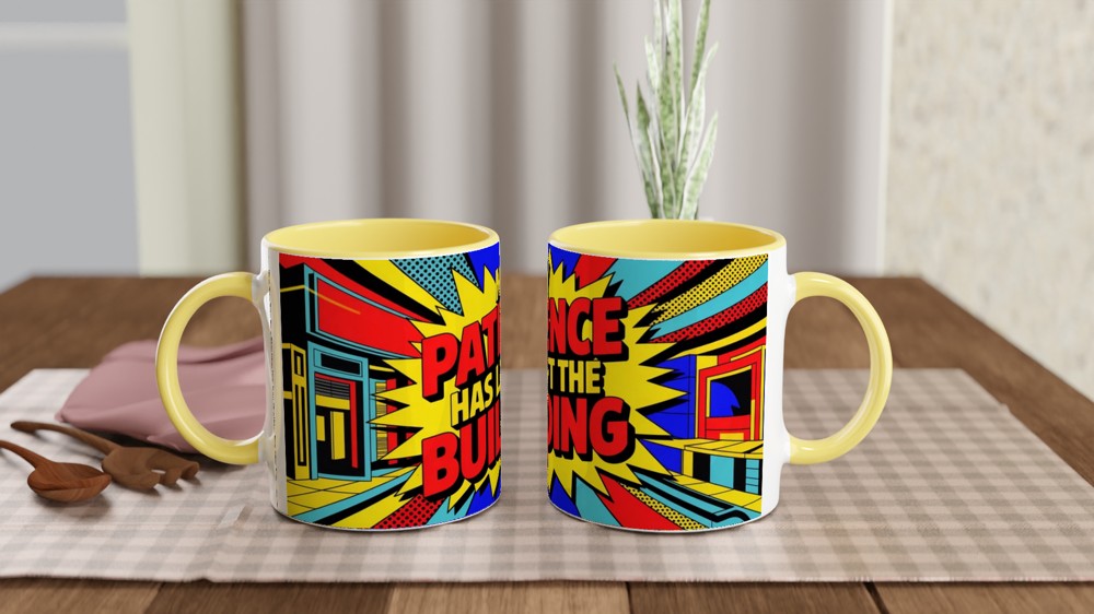Sarcastic Quote Mug | My Patience Has Left The Building | Funny Colleague Gift | Neon Pop Art Office Coffee Cup — view 8
