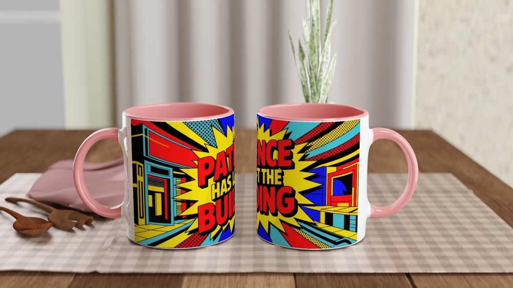 Sarcastic Quote Mug | My Patience Has Left The Building | Funny Colleague Gift | Neon Pop Art Office Coffee Cup — view 6
