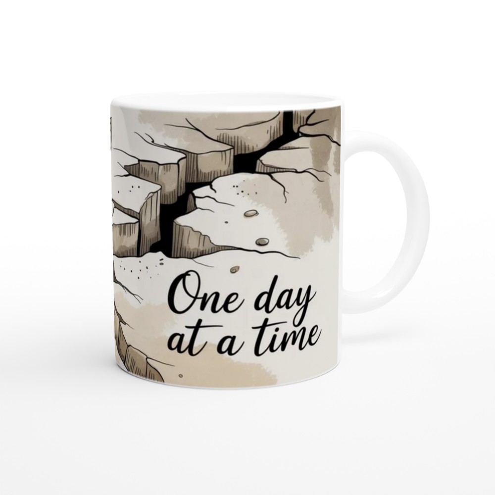 One Day At A Time Seedling Growing Through Rock Motivational Mug — view 12