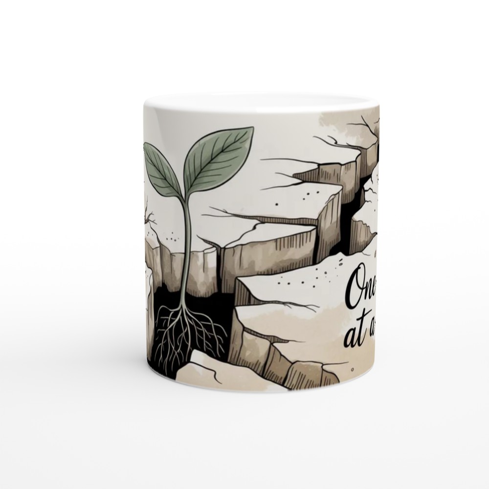 One Day At A Time Seedling Growing Through Rock Motivational Mug — view 11