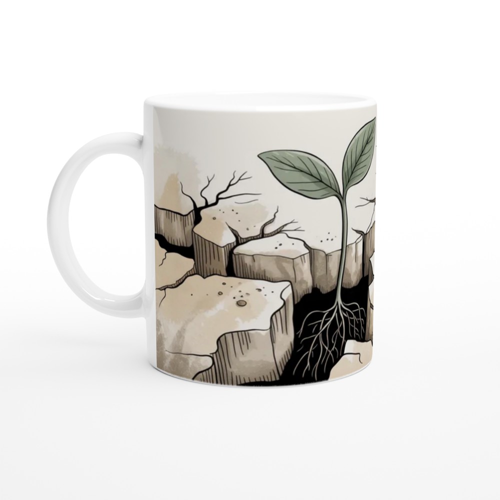 One Day At A Time Seedling Growing Through Rock Motivational Mug — view 10