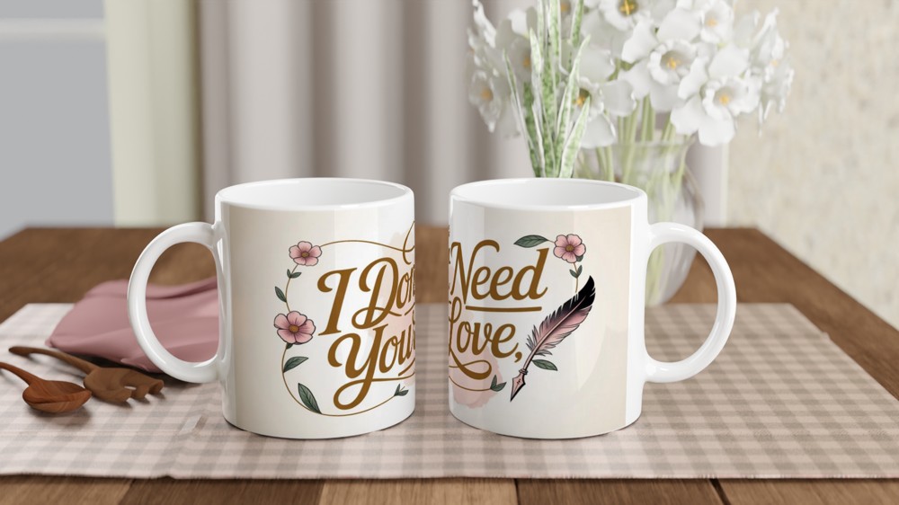 I Don't Need Your Love Floral Script Mug