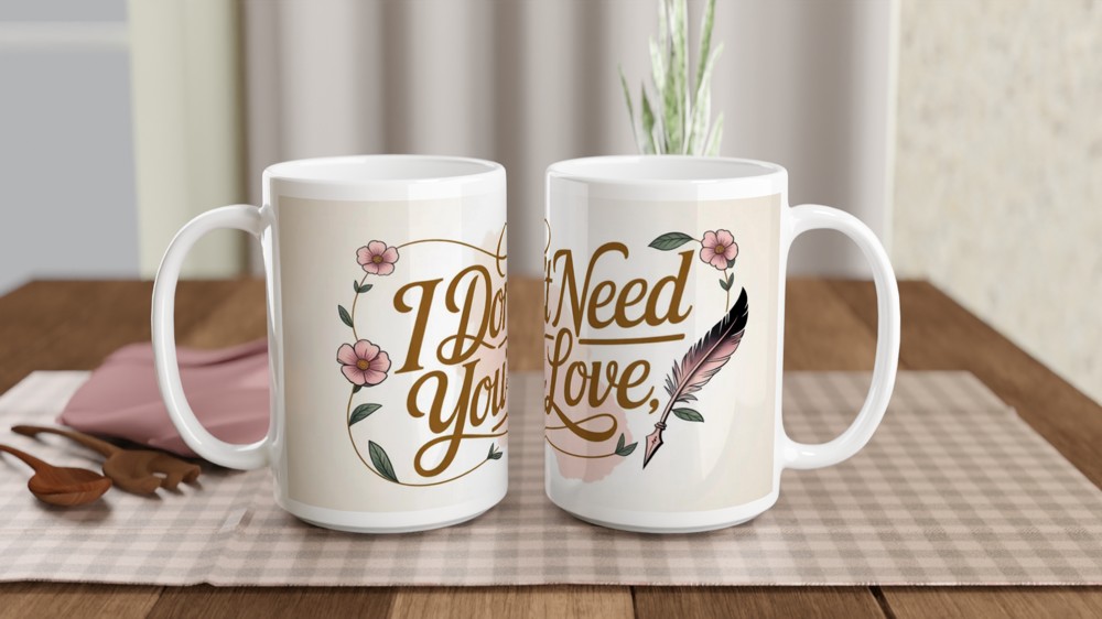 I Don't Need Your Love Floral Script Mug — view 2