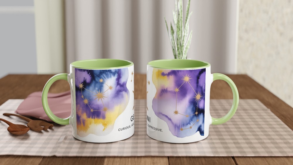 Gemini Zodiac Mug | Celestial Astrology Gift | Birthday Present for Her and Him | Watercolor Constellation Mug — view 5