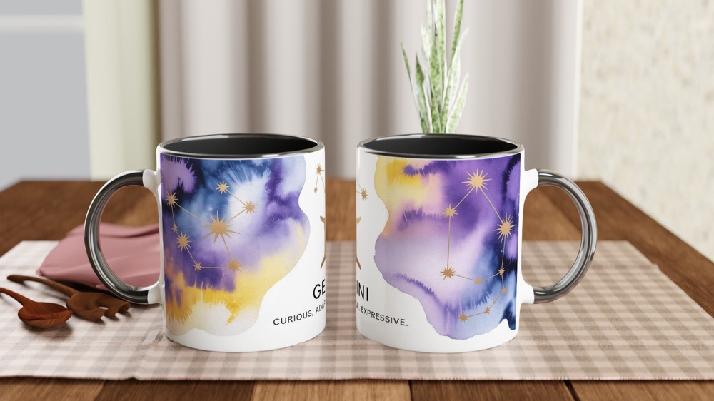 Gemini Zodiac Mug | Celestial Astrology Gift | Birthday Present for Her and Him | Watercolor Constellation Mug — view 9