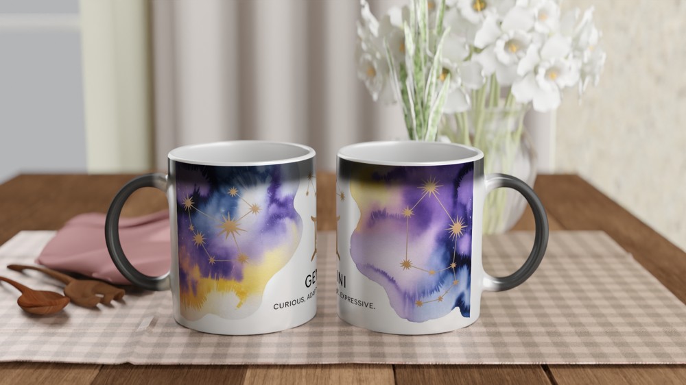 Gemini Zodiac Mug | Celestial Astrology Gift | Birthday Present for Her and Him | Watercolor Constellation Mug — view 3