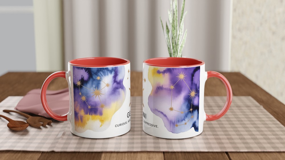 Gemini Zodiac Mug | Celestial Astrology Gift | Birthday Present for Her and Him | Watercolor Constellation Mug — view 7
