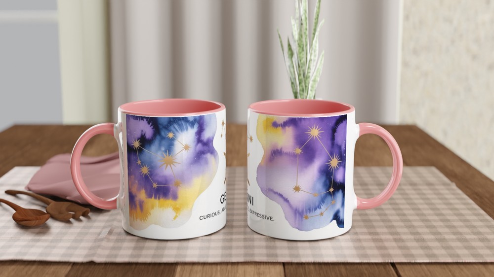 Gemini Zodiac Mug | Celestial Astrology Gift | Birthday Present for Her and Him | Watercolor Constellation Mug — view 6