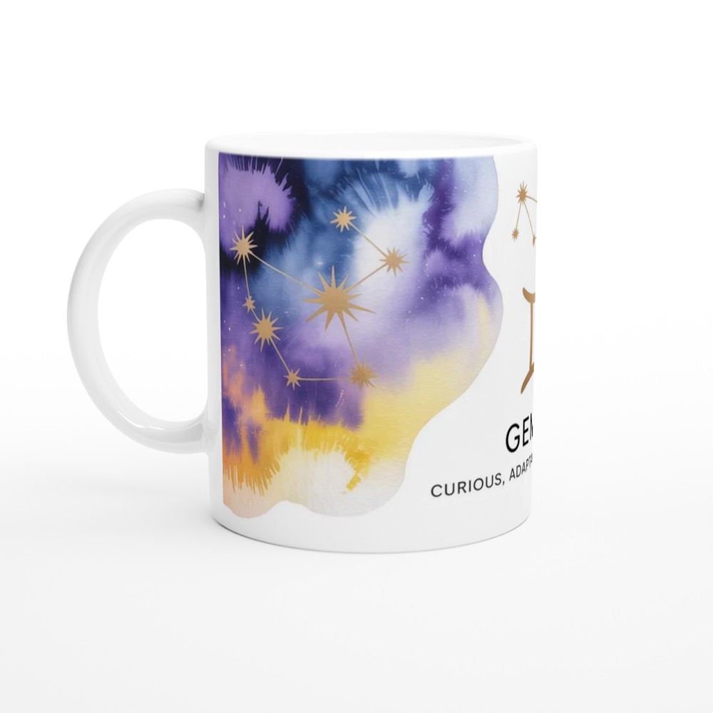 Gemini Zodiac Mug | Celestial Astrology Gift | Birthday Present for Her and Him | Watercolor Constellation Mug — view 10