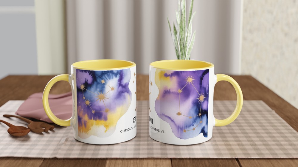 Gemini Zodiac Mug | Celestial Astrology Gift | Birthday Present for Her and Him | Watercolor Constellation Mug — view 8