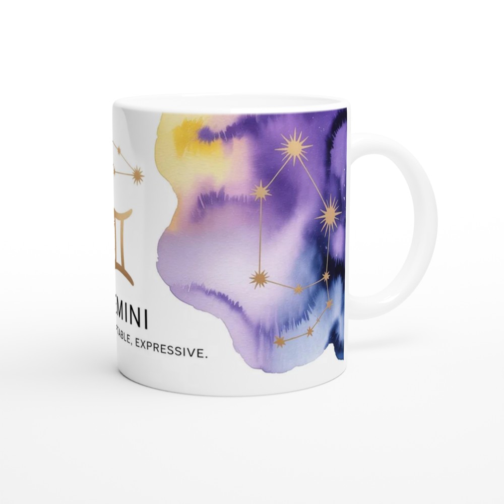 Gemini Zodiac Mug | Celestial Astrology Gift | Birthday Present for Her and Him | Watercolor Constellation Mug — view 12