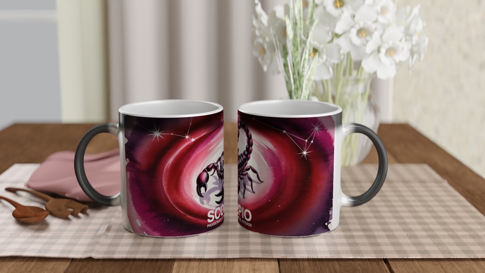 Scorpio Mug | Astrology Zodiac Gift | Crimson Watercolor Scorpion Cup | Birthday Present for Scorpio Friend — view 3