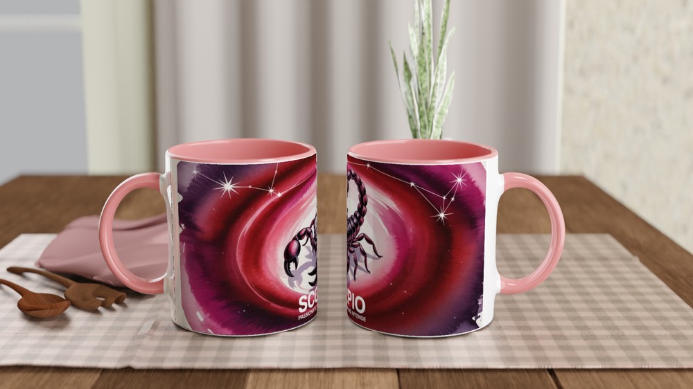 Scorpio Mug | Astrology Zodiac Gift | Crimson Watercolor Scorpion Cup | Birthday Present for Scorpio Friend — view 6