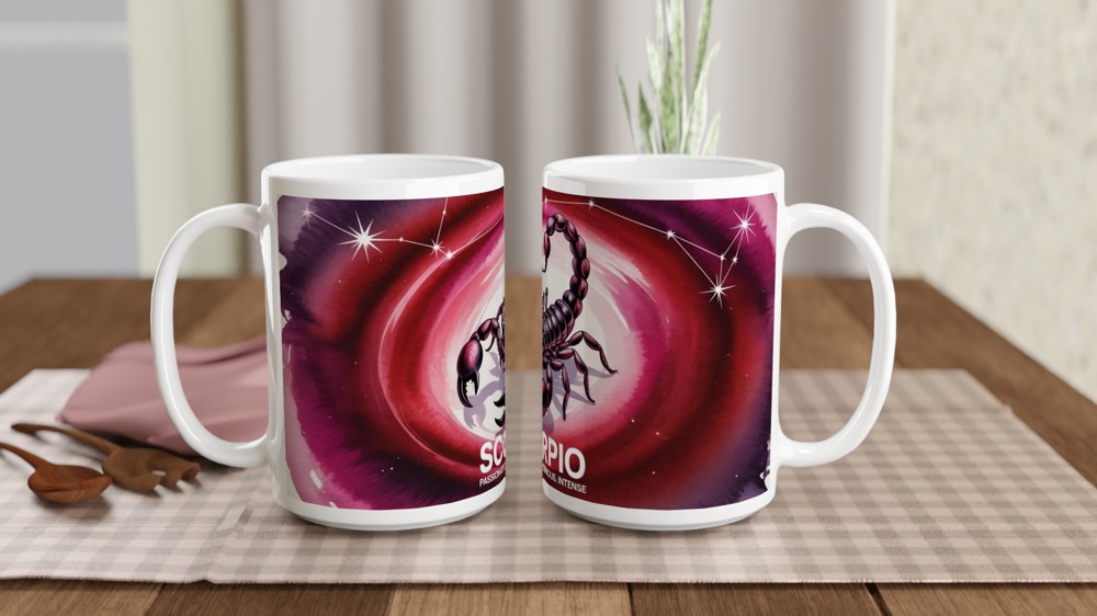 Scorpio Mug | Astrology Zodiac Gift | Crimson Watercolor Scorpion Cup | Birthday Present for Scorpio Friend — view 2
