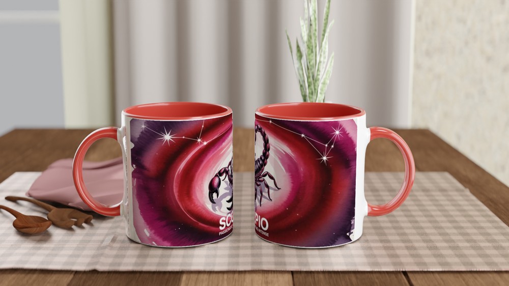 Scorpio Mug | Astrology Zodiac Gift | Crimson Watercolor Scorpion Cup | Birthday Present for Scorpio Friend — view 7
