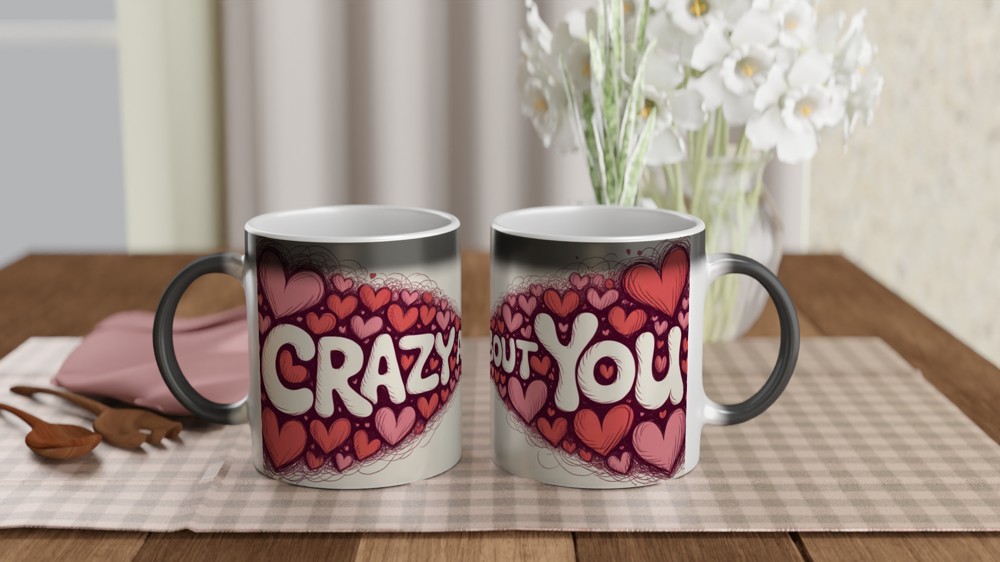 Crazy About You Mug | Romantic Valentines Gift | Anniversary Present for Husband or Wife | Swirling Hearts Coffee Mug — view 3