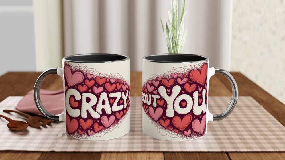 Crazy About You Mug | Romantic Valentines Gift | Anniversary Present for Husband or Wife | Swirling Hearts Coffee Mug — view 9