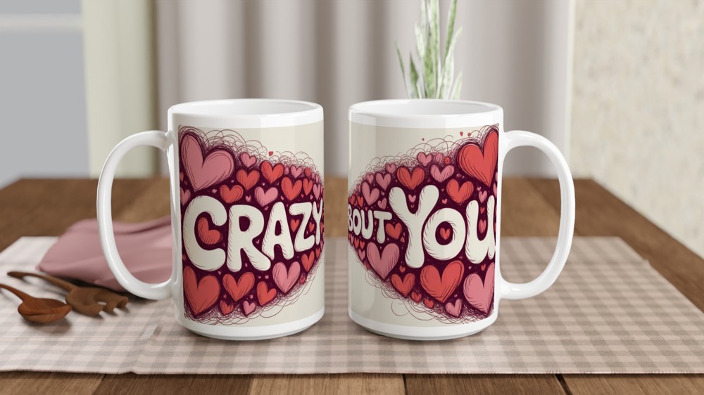 Crazy About You Mug | Romantic Valentines Gift | Anniversary Present for Husband or Wife | Swirling Hearts Coffee Mug — view 2