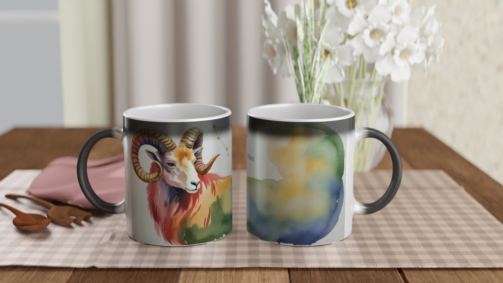 Aries Zodiac Mug | Astrology Ram Gift | Watercolour Constellation Mug | Star Sign Birthday Present for Her or Him — view 3