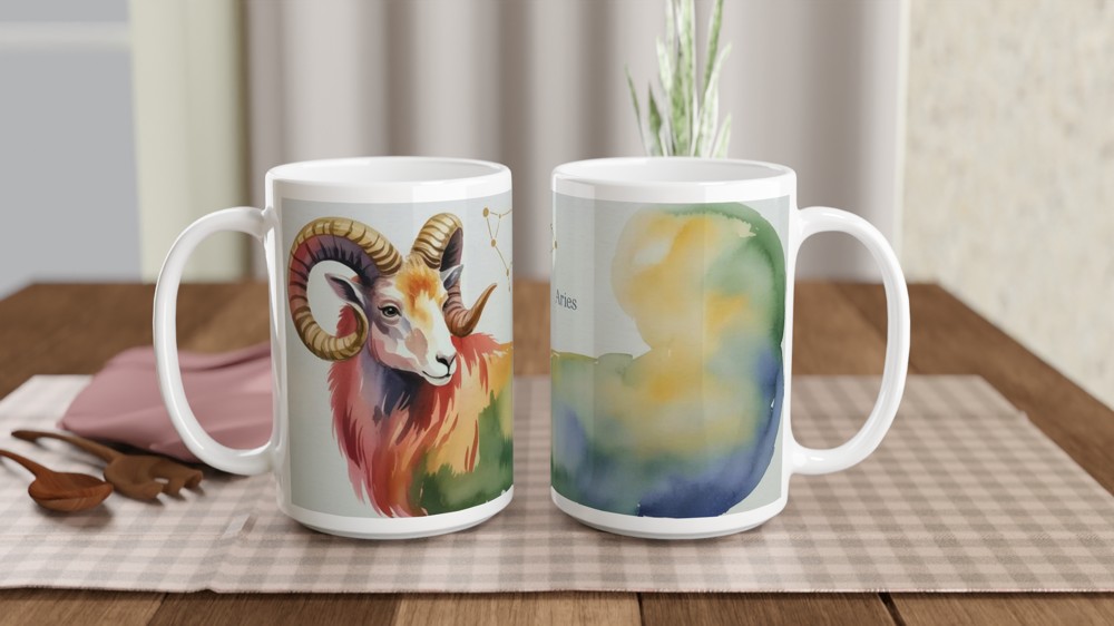 Aries Zodiac Mug | Astrology Ram Gift | Watercolour Constellation Mug | Star Sign Birthday Present for Her or Him — view 2