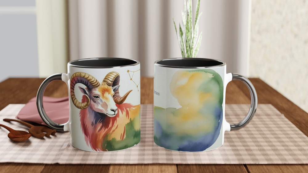 Aries Zodiac Mug | Astrology Ram Gift | Watercolour Constellation Mug | Star Sign Birthday Present for Her or Him — view 9