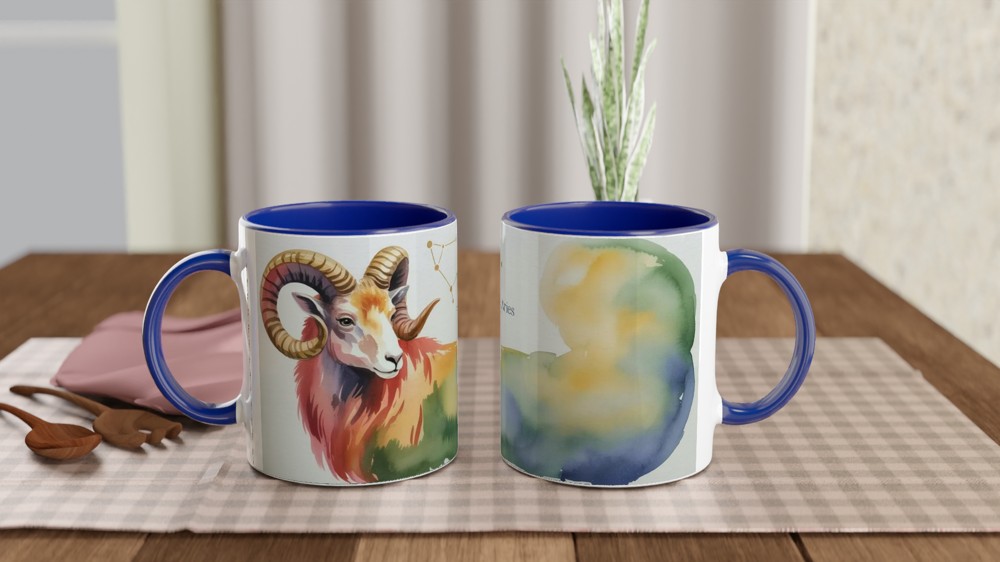 Aries Zodiac Mug | Astrology Ram Gift | Watercolour Constellation Mug | Star Sign Birthday Present for Her or Him — view 4