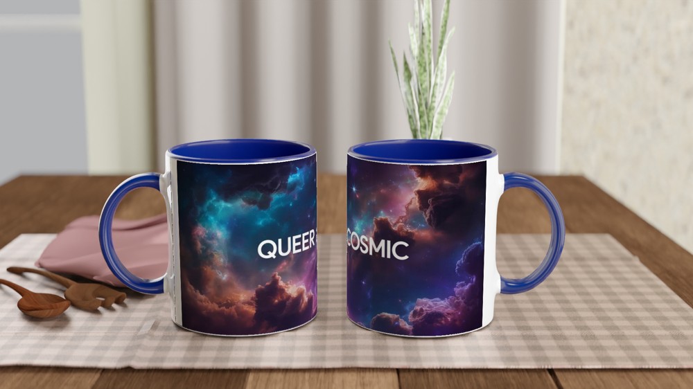 Queer and Cosmic Mug | Bisexual Pride Gift | Space Nebula Coffee Cup | Bi Pride Present for Friends — view 4