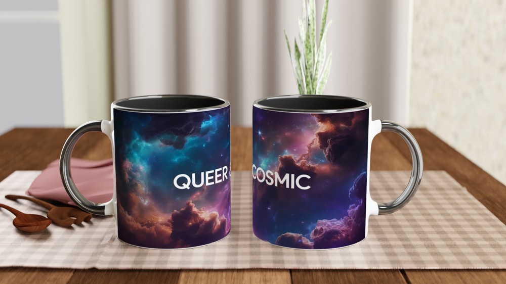 Queer and Cosmic Mug | Bisexual Pride Gift | Space Nebula Coffee Cup | Bi Pride Present for Friends — view 9