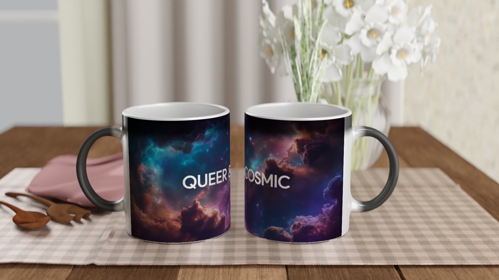 Queer and Cosmic Mug | Bisexual Pride Gift | Space Nebula Coffee Cup | Bi Pride Present for Friends — view 3