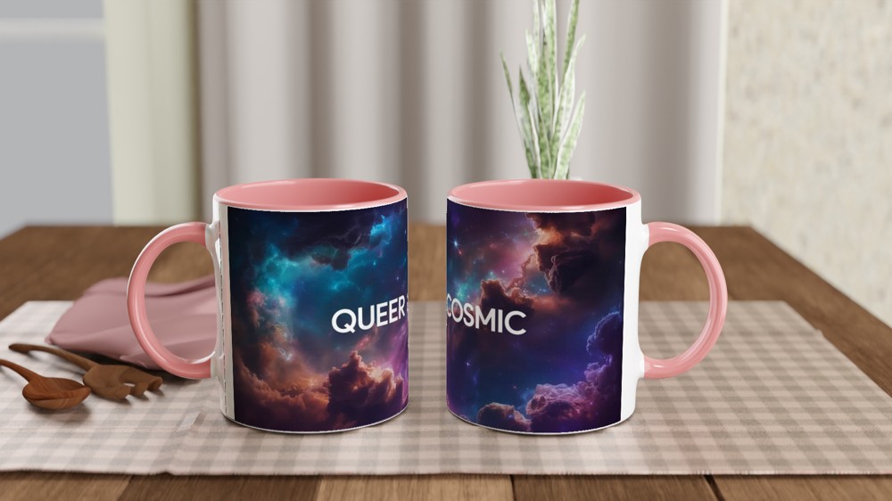 Queer and Cosmic Mug | Bisexual Pride Gift | Space Nebula Coffee Cup | Bi Pride Present for Friends — view 6