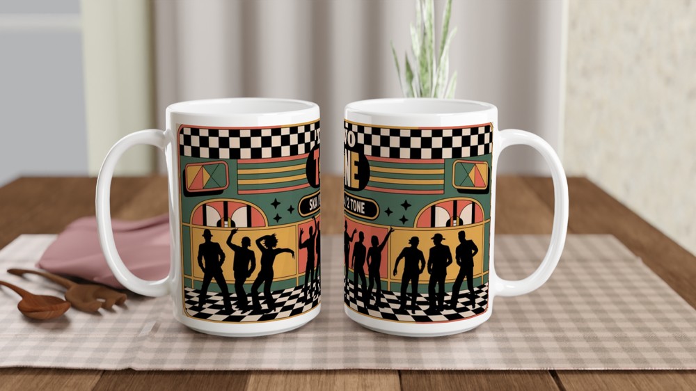 Two Tone Ska Mug | Mod Music Gift | Retro Checkerboard Design | Birthday Gift for Him or Her — view 2