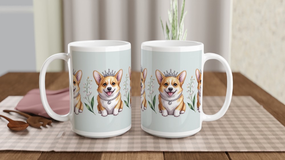 Royal Corgi Princess Pearl Necklace Tiara Pattern Mug — view 2