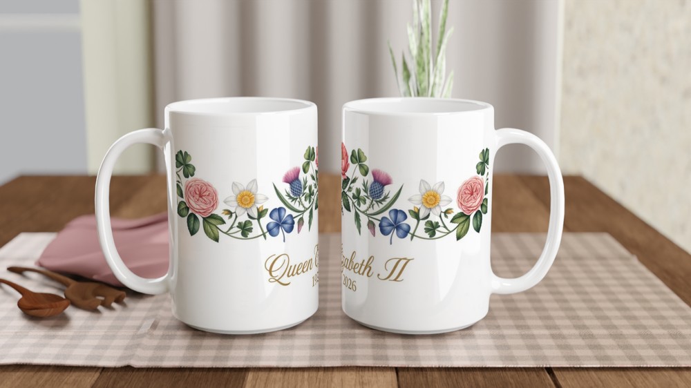 Queen Elizabeth II Floral Memorial Mug 1926-2026 — view 2