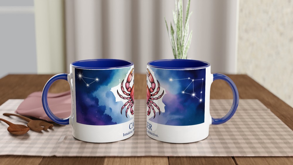 Cancer Zodiac Mug | Watercolour Crab Constellation | Astrology Birthday Gift | Star Sign Present for Her and Him — view 4