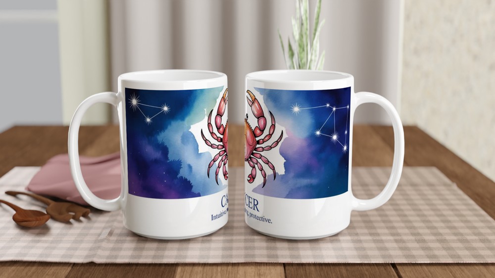 Cancer Zodiac Mug | Watercolour Crab Constellation | Astrology Birthday Gift | Star Sign Present for Her and Him — view 2