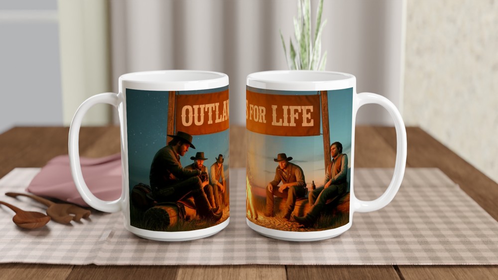 Red Dead Redemption 2 Mug | Outlaws For Life Quote | Gamer Gift for Him | Western Gaming Coffee Mug — view 2