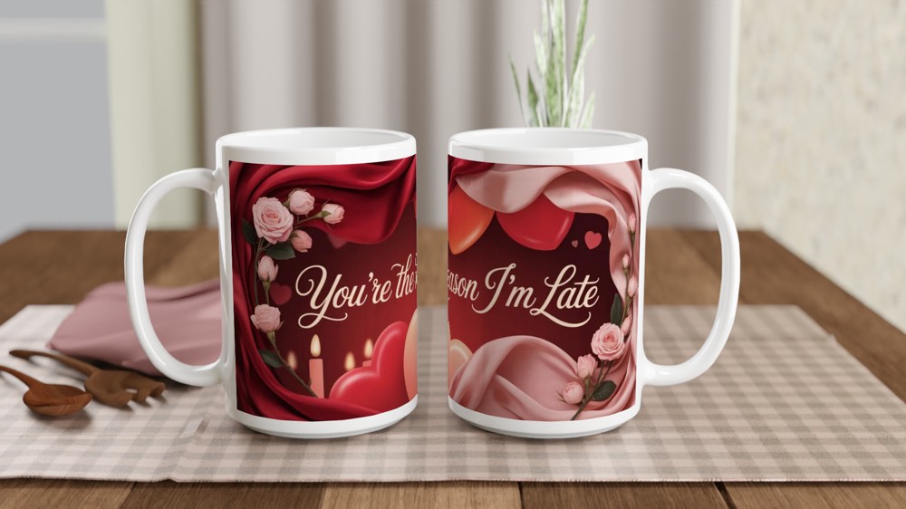 Valentines Mug | You're The Reason I'm Late | Funny Anniversary Gift for Boyfriend Girlfriend | Rude Romantic Present — view 2