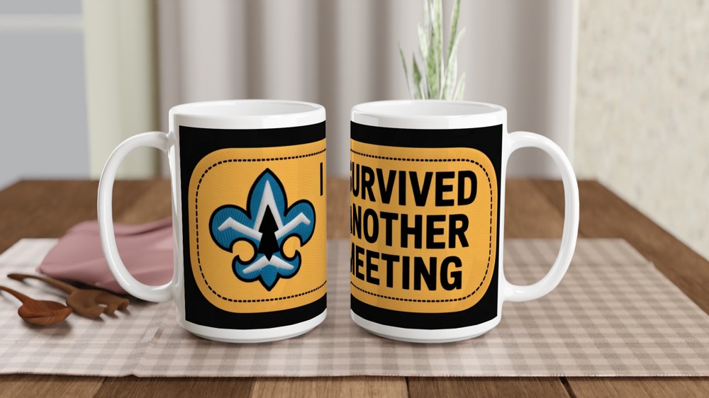 I Survived Another Meeting Mug | Funny Office Gift | Colleague Leaving Present | Retro Merit Badge Work Mug — view 2