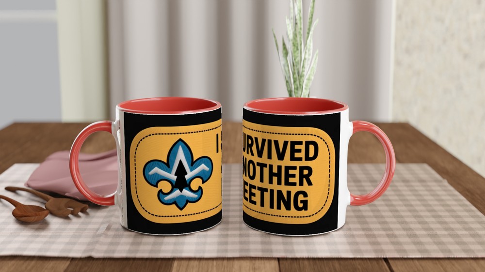 I Survived Another Meeting Mug | Funny Office Gift | Colleague Leaving Present | Retro Merit Badge Work Mug — view 7