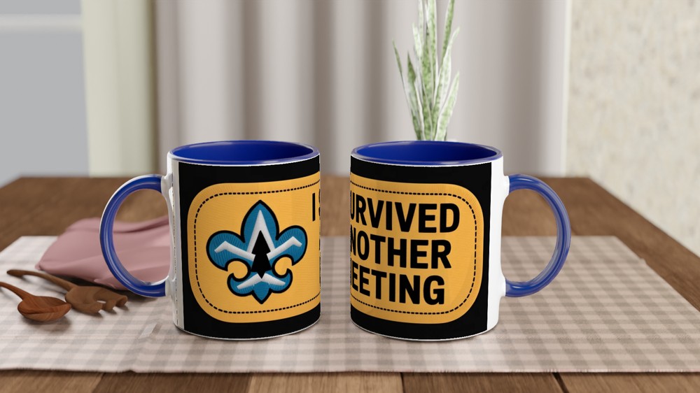 I Survived Another Meeting Mug | Funny Office Gift | Colleague Leaving Present | Retro Merit Badge Work Mug — view 4