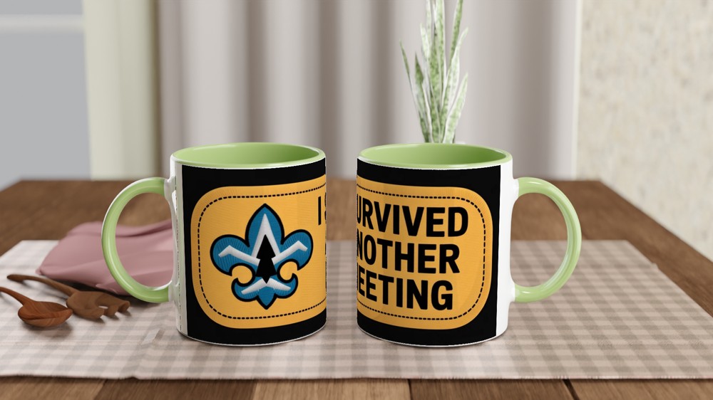I Survived Another Meeting Mug | Funny Office Gift | Colleague Leaving Present | Retro Merit Badge Work Mug — view 5