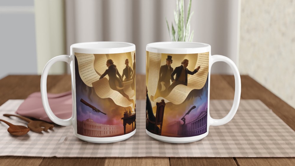 Founding Fathers Writing the Constitution Artistic Illustration Mug — view 2