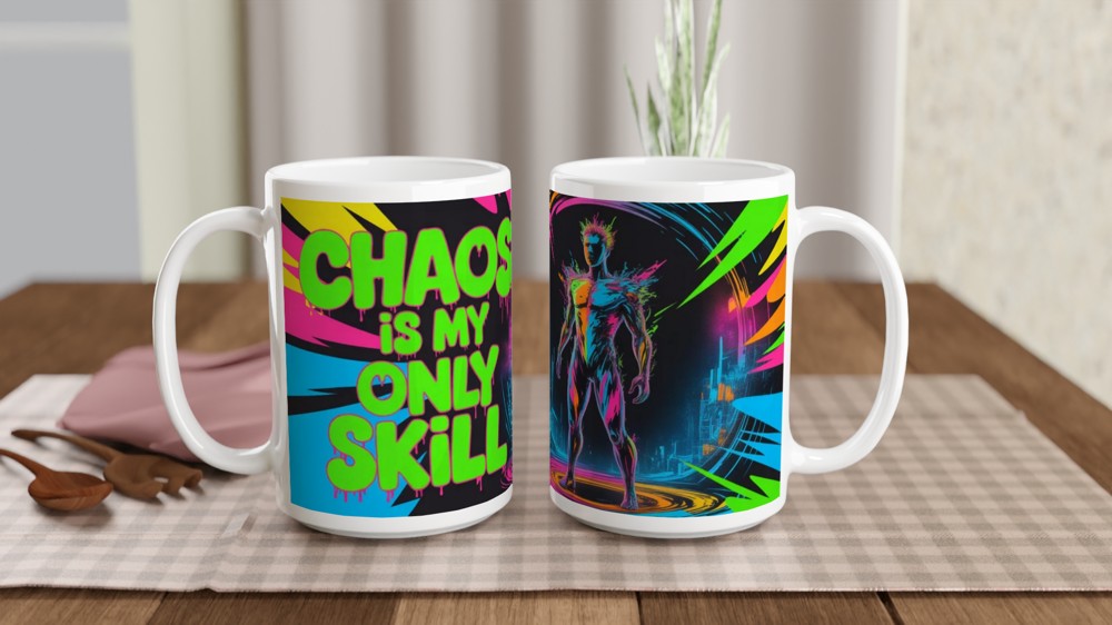 Chaos Is My Only Skill Neon Cyberpunk Mug — view 2