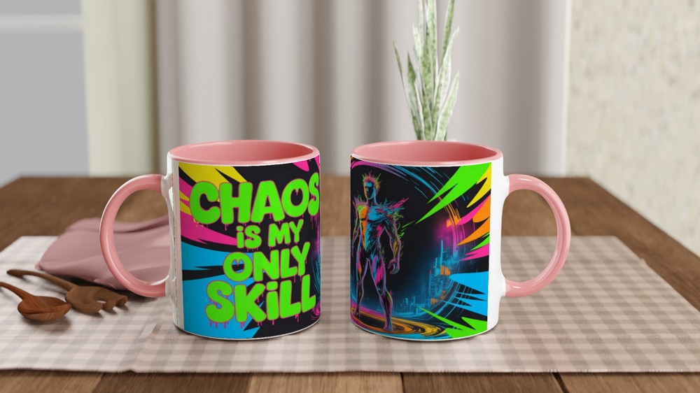 Chaos Is My Only Skill Neon Cyberpunk Mug — view 6