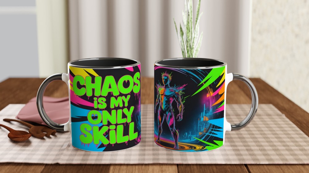Chaos Is My Only Skill Neon Cyberpunk Mug — view 9