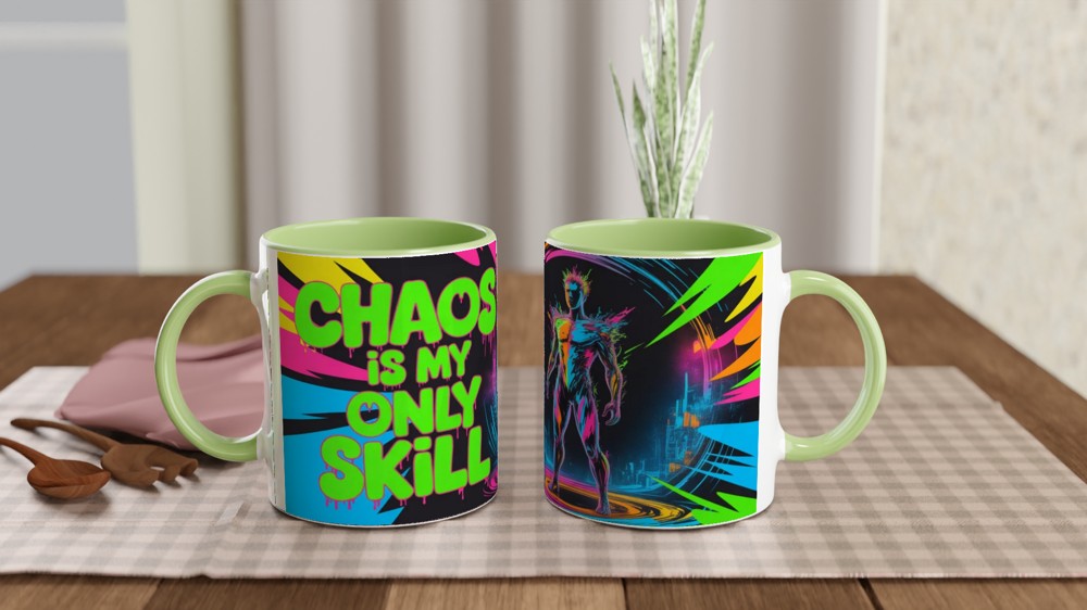 Chaos Is My Only Skill Neon Cyberpunk Mug — view 5