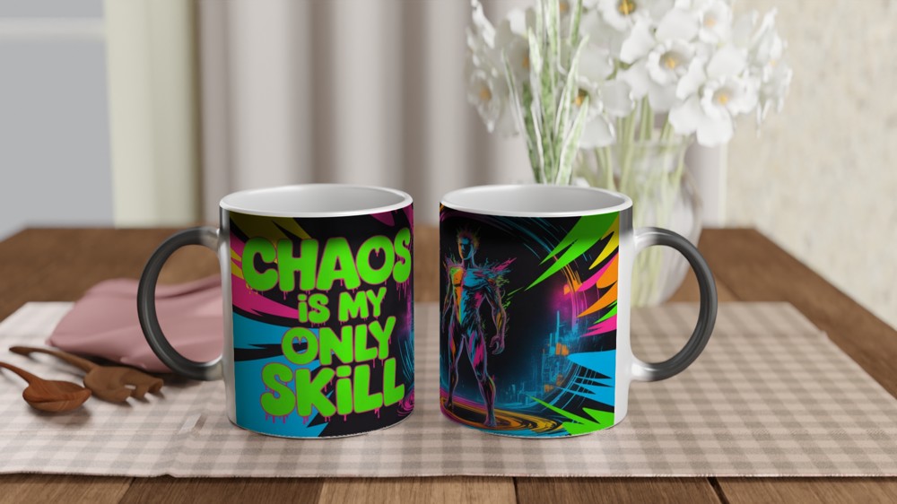 Chaos Is My Only Skill Neon Cyberpunk Mug — view 3