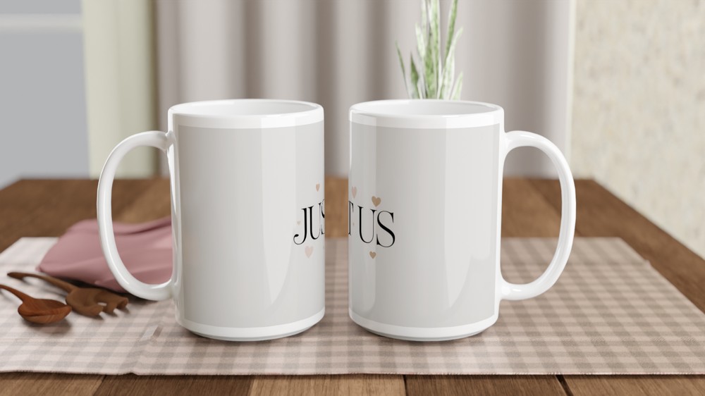 Just Us Romantic Mug | Minimalist Heart Anniversary Gift | Valentine's Day Present for Couples | Cute Ceramic Coffee Cup — view 2